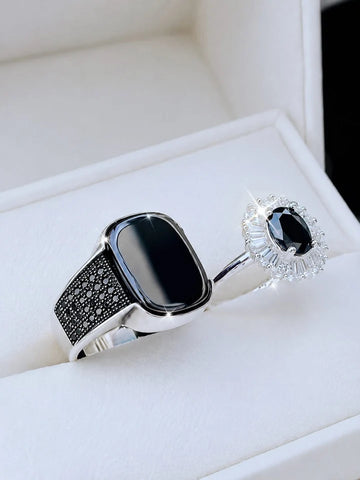 Luxury Black Onyx Couple Ring Set – Timeless Elegance for Two 💍✨
