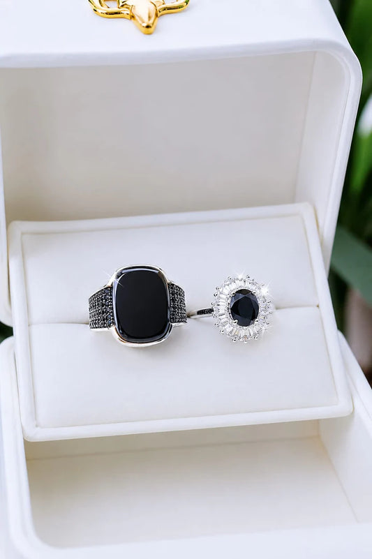 Luxury Black Onyx Couple Ring Set – Timeless Elegance for Two 💍✨